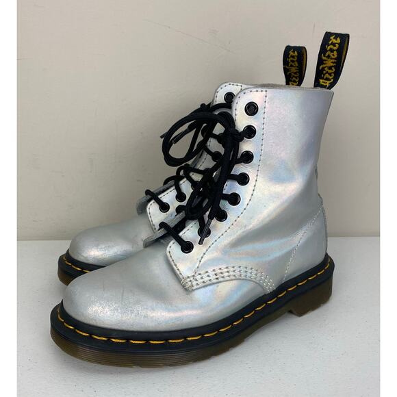 Women Dr. Martens Pascal RS 7.5" metallic iridescent combat boots shoes, 6 - Picture 1 of 7